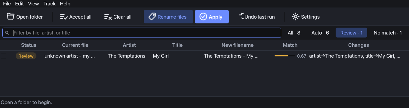 Filtering to tracks that need review